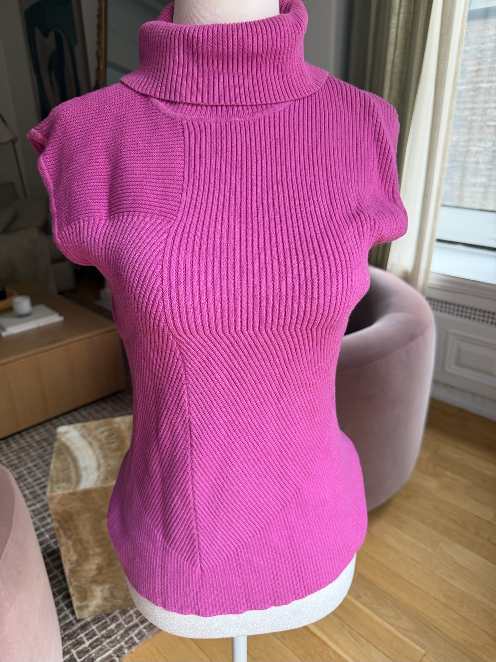 Jones New York Ribbed Sleeveless Turtleneck - Fuchsia Pink